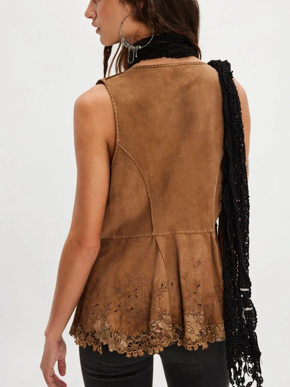 Nigel Preston & Knight Lace Trim Suede Bolero Vest- Women
